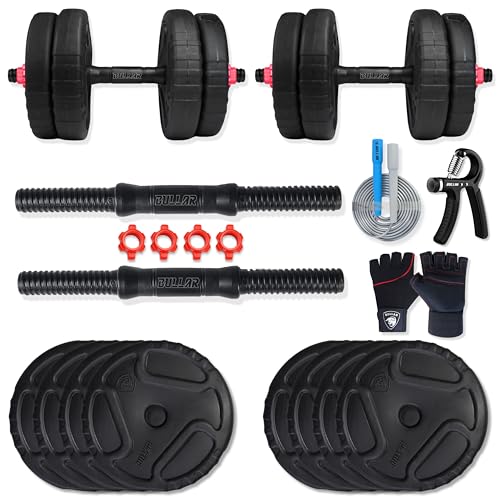 BULLAR Premium Adjustable Dumbbells Set 8 Kg to 30 Kg with Pair of Dumbbell Rods and PVC Weight Plates with Premium gym accessories (16Kg Dumbell With Acc) BULLAR Premium Adjustable Dumbbells Set 8 Kg to 30 Kg with Pair of Dumbbell Rods and PVC Weight Plates with Premium gym accessories (16Kg Dumbell With Acc)