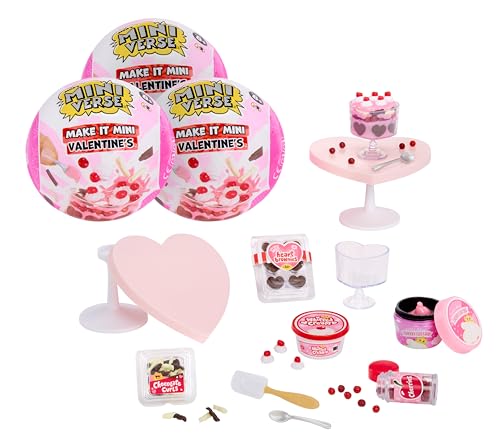 MGA's Miniverse Make It Mini Valentine's (3 Pack) Mini Collectibles, Blind Pack, Valentine's Day, Seasonal, Sweetheart, DIY, Crafts, Resin, Replica Food, Not Edible, Collectors, 8+