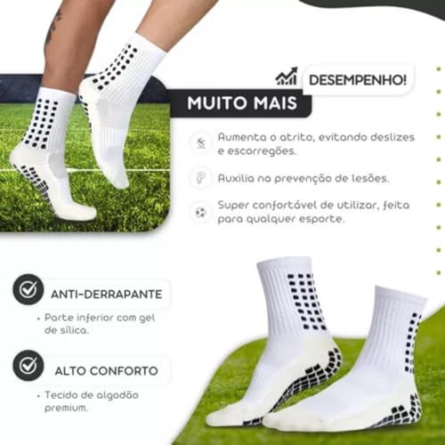 Kit 3 Pares Meia Esportiva cano longo anti derrapante | Nylon e Poliéster ideal ciclismo corrida fut