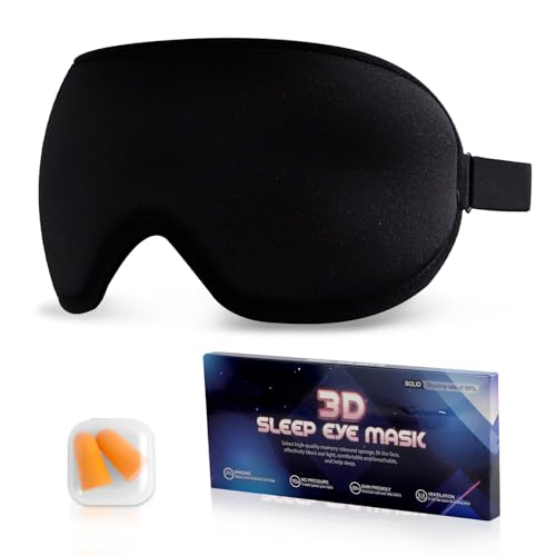 HMIEPRS Antifaz para Dormir, 3D Antifaz para Dormir con Tapón para Los Oídos, Máscara de Sueño Diseño Ergonomico con Correa Ajustable, Antifazs Negro de Viaje para Ayudar a Dormir a Mujeres y Hombres
