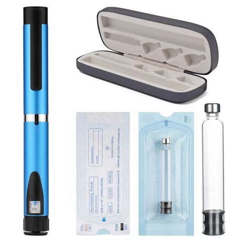 60 Unit Peptide Pen Reusable Injection Pen with 2pcs 3ml Cartridges and Protect Case Clear Dose Window Daily Use(Blue)