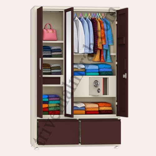 Image of Triveni GANGA-3 Almirah| 10-Year Guarantee on Paint and Lock | Triple Door (3-Door) Steel Wardrobe with Full Mirror |10 Hangers & 8 Hanging Hooks | Number Circle Locker | Bangle Drawer |48 Inch Wide