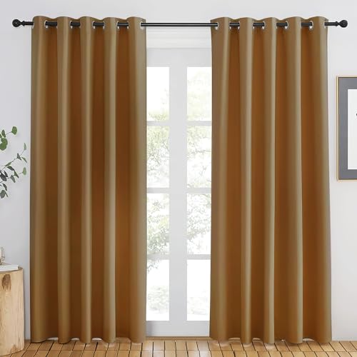 NICETOWN Gold Brown Blackout Curtains 84 inch Length, Grommet Top Room Darkening Drapes for Bedroom Living Room, Light Blocking Window Covering for Privacy (W66 x L84 Inch, 1 Panel)