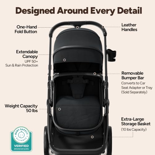 Image of Mompush Wiz 2-in-1 Bassinet Stroller Reversible Seat, One-Hand Fold, Black