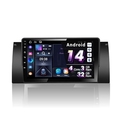 Amaseaudio Android 14 Car Stereo 9inch for BMW X5 E53 (1999-2006), Octa Core(4+64GB), DSP+, Wireless Apple Carplay Android Auto, Support GPS navi 4G WiFi BT5.0/Rear Camera
