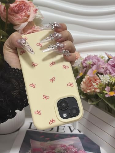 Coque iPhone 15 ruban nœud, l'accessoire esthétique jaune pour vos sorties - 2