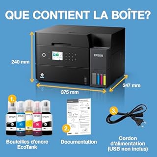 Epson EcoTank ET-3950 Imprimante à Réservoirs D’Encre | Télétravail | Wi-FI | A4 | Imprimer, Copier & Numériser en Recto Verso Auto | Écran LCD 6,1cm | ADF 35 Feuilles | Jusqu’à 3 Ans d’Encre Inclus