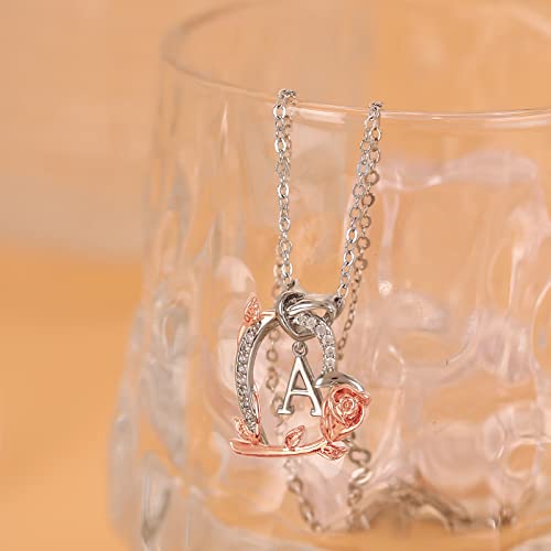 Tianlu Rose Heart Initial Necklaces For Women, Teen Girls Gifts Initial Necklace Heart Letter Pendant Dainty Jewelry Necklaces For Teen Girls Birthday Gifts For Her Women Girls Wife Girlfriend #TOP1