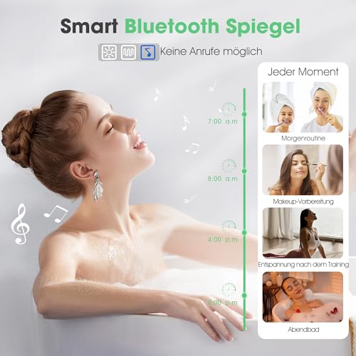 S’bagno Badspiegel-mit-Beleuchtung 140x80cm, Led-Badezimmerspiegel-mit-Licht, Bluetooth, Entfoggen, 3 Farben, Dimmbar, Speicherfunktion, Gehärtetes Glas, IP44 Wasserdicht, Horizontal/Vertikal