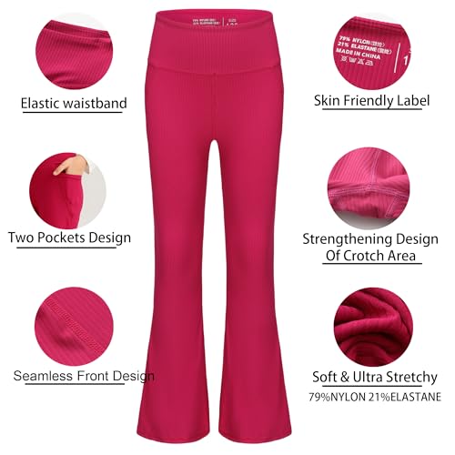 Girl's Flare Leggings with Pockets Kids Stretch Bell Bottoms Flare Pants Dance Bell Bottoms Leggings Size 5-12Y3