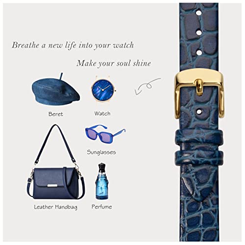 Bisonstrap Leather Watch Straps, Soft Replacement Bands With Polished Buckle,20Mm, Blue With Gold Buckle #TOP6
