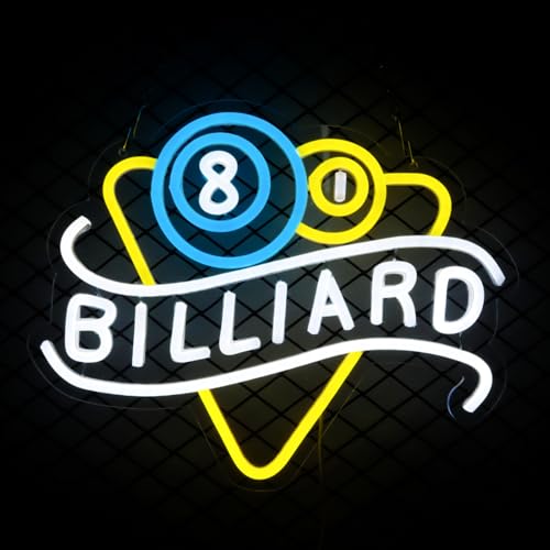 WittyRhE Billiards Neon Signs Led Billiard Neon Light Wall Decor for Billiard Room, Game Room, Pool Table, Bar, Pub, Party, Gift Art for Fans Friend-13.78 x 11 IN-USB Powered-Acrylic