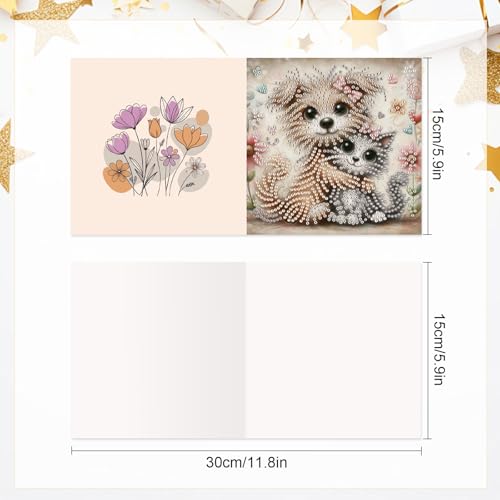 Image of 6 Pcs 5D Diamond Painting Greeting Cards Kits, Handmade Festival Greeting Cards with Envelopes DIY Diamond Art Crafts Birthday Cards Laser Effect for Birthdays Holidays Celebrations (Cat Dog Cuddling)