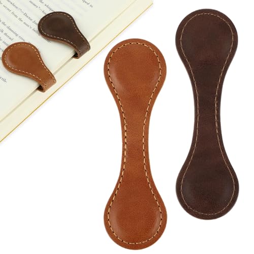 Dimeho Paquete de 2 marcapáginas cuero magnéticos retro soporte de página libro hecho a mano accesorios lectura marcador clip para mujeres lector ratón biblioteca regalo (marrón oscuro + marrón claro)
