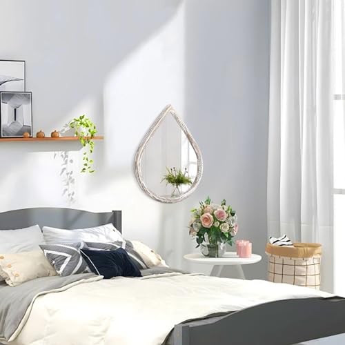 Small Decorative Teardrop Mirror - Rustic White Wood Frame - Farmhouse Hanging Mirror for Wall, Bathroom, Living Room, Entryway, Hallway - Image 5