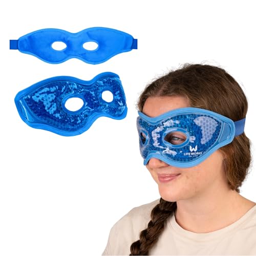 LIFE WORKS Gel Eye Mask with Cutout Hot or Cold Therapy for Puffy Eyes Dark Circles Headaches and Migraines Soft Gel Beads and Liquid Filling for Cooling or Warming Comfort