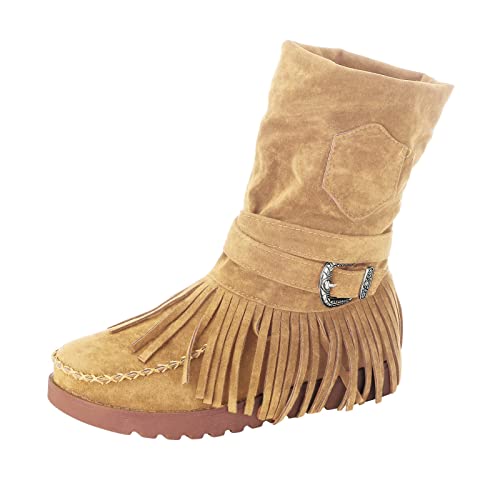 BIISDOST Botines para mujer con flecos, estilo retro, borla, botas cortas, botas de trabajo, zapatos...