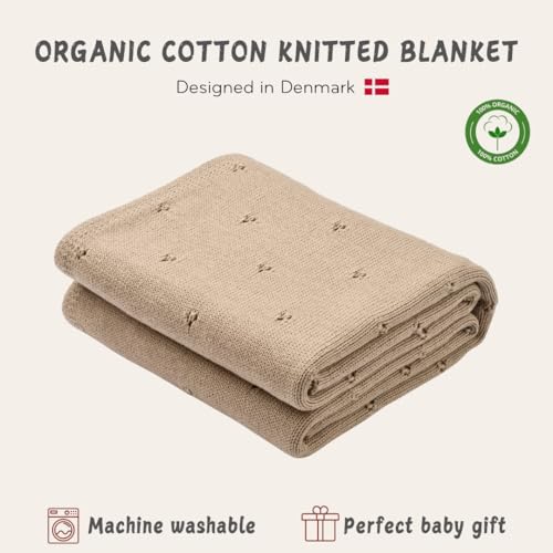 Image of 100% Organic Cotton Knit Receiving Baby Blanket for Newborns - Soft, Breathable Blanket for Crib & Stroller - Nursery Gift (Mochachino)