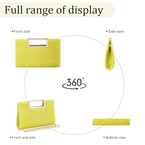 Image of Women's Straw Raffia Clutch Purse, Top Handle Woven Handbag with Crossbody Strap, Summer Beach Shoulder Bag