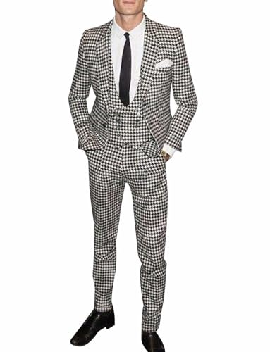 Costume Pied-de-Poule Homme 3 Pièces Ajusté Finition Anti-Pli pour Cérémonie