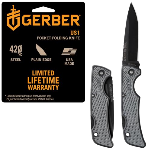 Gerber Gear US1, Cuchillo de bolsillo plegable con hoja de borde liso