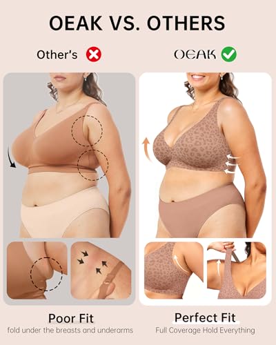 Image of OEAK Womens Deep V Bras Wireless Comfortable Bra Supportive No Underwire Bras Tshirt Push Up Bralettes Plunge Seamless Bra