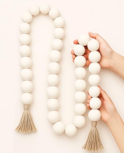 AceList 72in Large Wood Bead Garland Decorative Beads with Tassels,