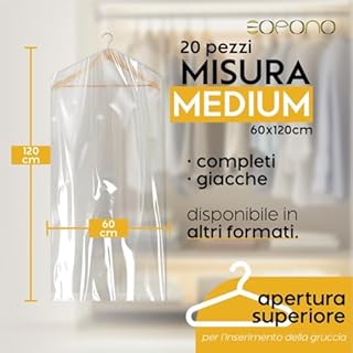 EOPONO® 20 Custodie per Abiti 60x120cm Trasparenti - Sacchetti Vestiti Armadio Antipolvere per Tintorie, Giacche e Camicie