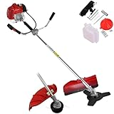52cc 2 In 1 Garden Tool Petrol Strimmer, Grass Line Trimmer & Brush Cutter, 255mm Metal Cutting Blade, Bump Fed Spool, Shoulder Harness & Split Shaft, 2 Stroke Engine