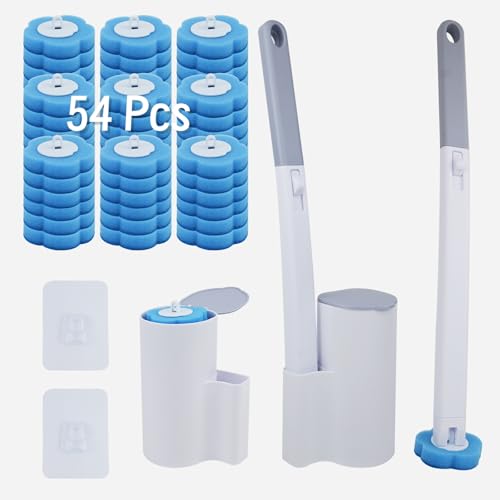 lompyeu Brosse WC Jetable, Suspendu Brosse Toilettes WC avec 54 Têtes de Rechange + 2 Pcs Brosses WC et Supports Balai Toilettes pour Toilette, Toilette,...