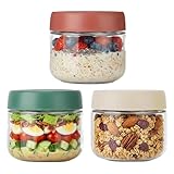 Povinmos 3Pack Overnight Oats Containers with Lids,10oz Glass Jar with Scew Lid,Salad Dressing Fruit Veggies Sauce Snacks Meal Prep Food Containers,Spice Jars,Wide Mouth Storage Containers