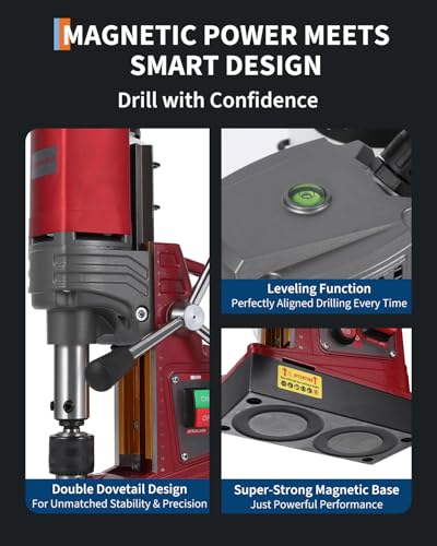 Image of Garvee Magnetic Drill Press Kit, 1.57 inch Capacity, 1450W Electric Mag Drill with Adapter, 820RPM, 2922LBF Force, Double Dovetail Design Portable Drilling Machine for Industrial, Workshop and Home Use