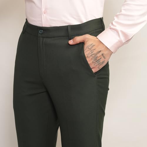 Image of SUBTRACT Men 4 Way Stretch Wrinkle Free Slim Fit Formal Trouser in with 2 Inch Flexible Waistband | Men's Trousers for Office Or Party