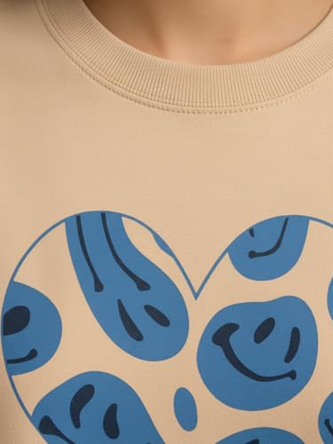 Image of HELLCAT Beige Printed Loose Fit Crew-Neck Crop T-Shirt for Women