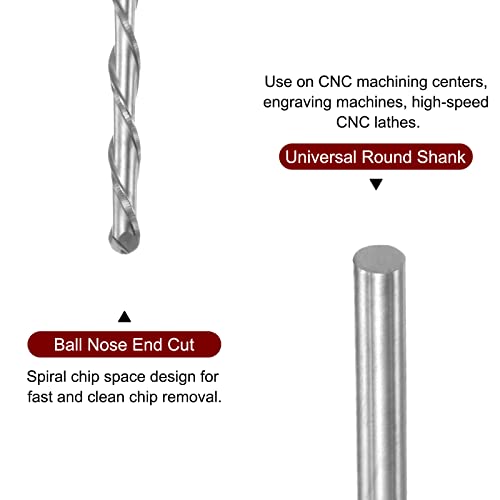 Image of HARFINGTON Ball Nose End Mill 4mm Diameter 52mm Cutting Length 4mm Shank High Speed Steel 2 Flutes Spiral Upcut CNC Router Bits