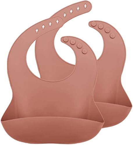 Sodatch Pack of 2 Super Soft Silicone Baby Weaning Bibs. Waterproof and BPA Free with Crumb Catcher for Babies and Toddlers (Dusky Pink)