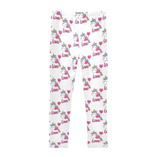 Unicorn Love Balloon Pattern Girls Leggings Soft Comfortable Athletic Leggings Dancing Pants for 4-10 Years2