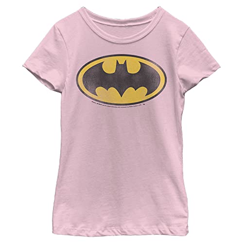 Warner Bros. Girls Batman Classic Faded Logo Girls Short Sleeve Tee Shirt, Light Pink, Medium