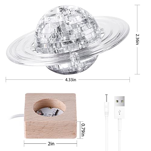 3D Crystal Puzzle, 40Pcs Saturn Assembly Brain Teaser With Light-Up Wood Base, Plastic Saturn Diy Puzzle Blocks 3D Model Toy For Kid 14+ (White) #TOP6