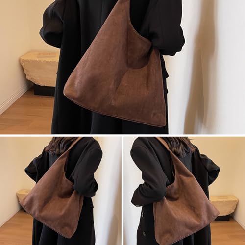 Image of Tote Bags for Women Suede Handbag Work Slouchy Bag Shoulder Hobo Bag Office Tote Handbag
