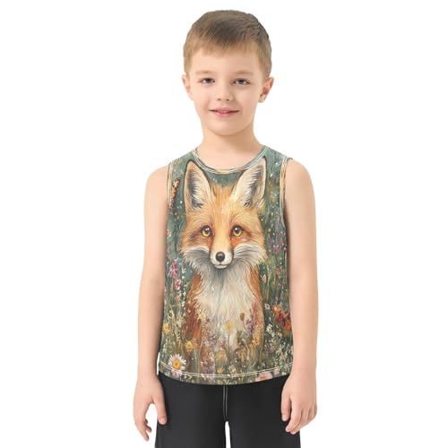 Fox Butterfly Flowers Watercolor Boys Tank Tops Toddler Boys' Assorted Sleeveless Tank Tops for Boys,3T2