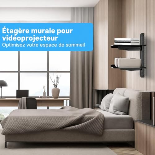 Étagère murale multimédia pour support TV suspendu avec console verre réglable - 5