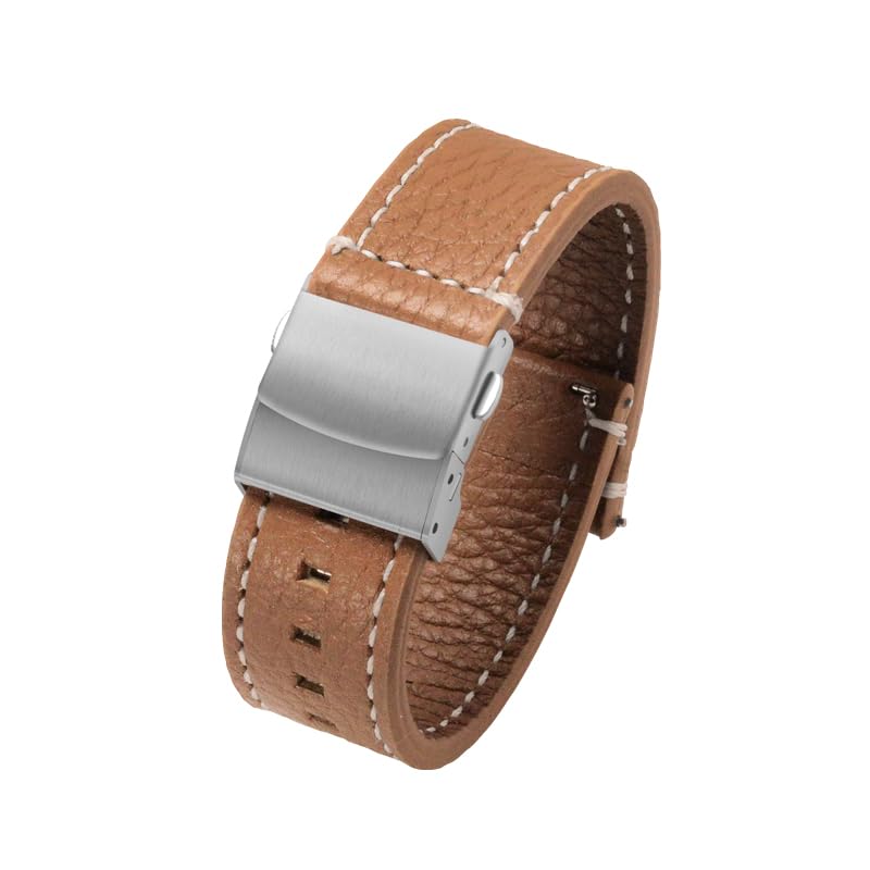 SUIMUMU 22mm Genuine Leather Watch Band Lychee Grain Cowhide Retro Strap