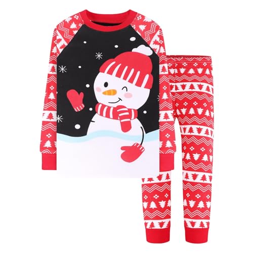 Générique Pijama de Navidad Niños Invierno Conjuntos de Pijama de Algodón para Niños Niñas Ropa de Dormir Caliente Papá Mangas Largas Camisa y Pantalón Regalo de Navidad Barato, I-rojo., 4 años