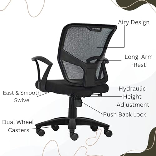 Image of NGFC Ergonomic Office Chair for Home & Study | Height Adjustable Mesh Back Revolving Chair with Tilt Lock Mechanism, Comfortable Cushioned Seat, and Modern Design - Pack of 1
