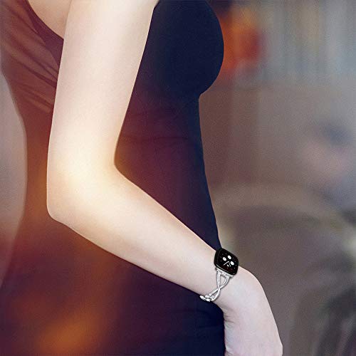 Fitturn Compatible With Fitbit Versa 4/Sense 2/Versa 3/Sense Bands For Women Girl Metal Replacement Wristbands Strap With Bling Crystal Diamond Rhinestone Bracelet Bangle For Versa 4/Sense 2/Versa 3/Sense Smart Watch (Silver) #TOP3