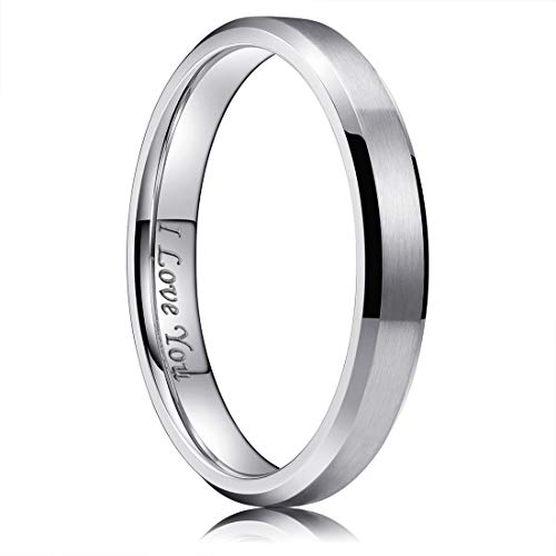 King Will 4mm Stainless Steel Ring Matte Finish & Polished Beveled Edge with I Love You 11