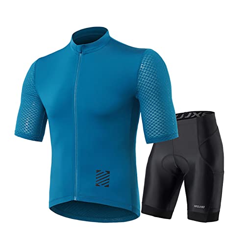 Ensemble de cyclisme homme bleu XXL avec maillot et pantalon rembourré pour le vélo de route