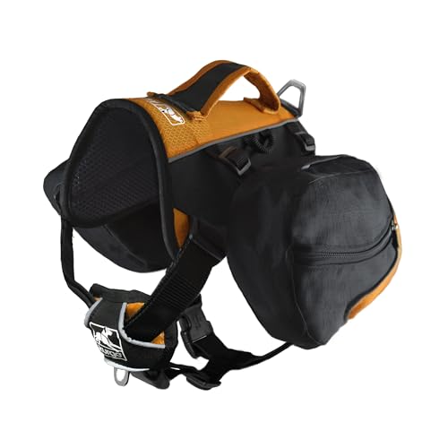 Kurgo Big Baxter Dog Backpack, Dog Saddlebag, Dog Pack, Adjustable Saddlebag for Hiking, Walking, Running, Camping, Black/Orange