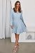 Dokotoo Long Sleeve Dress for Women Lace Hollow Out Embroidered V Neck Sundress Spring Summer Business Casual Elastic High Waist Ruffle Tiered A-Line Flowy Soft Swing Mini Dress Light Blue Medium